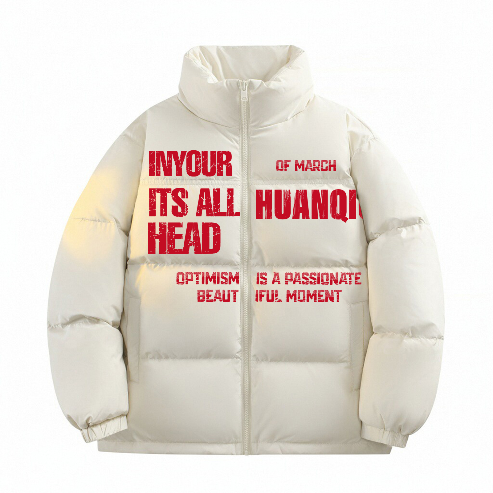 

Пуховик Unisex с воротником стойкой утепленный HUANQIU, бежевый оранжевый (красный )