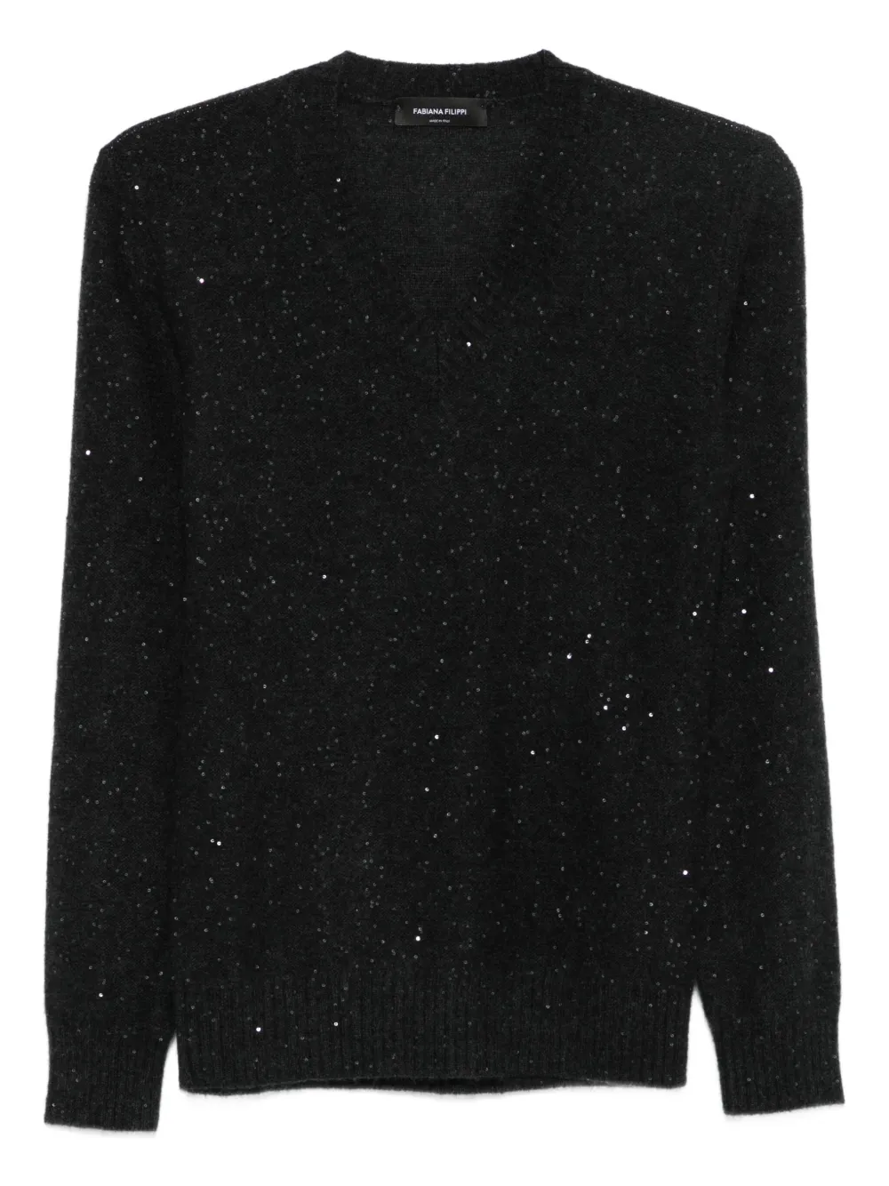 

Свитер с V-образным вырезом, украшенный пайетками Fabiana Filippi, серый