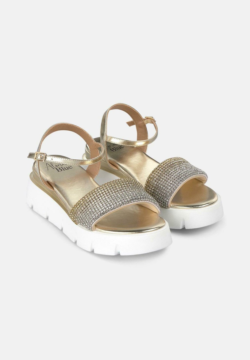 Босоножки на танкетке ON PUNTERA REDONDEADA Y CIERRE CON HEBILLA - Platform sandals Alma Blue, золотой — фото 2