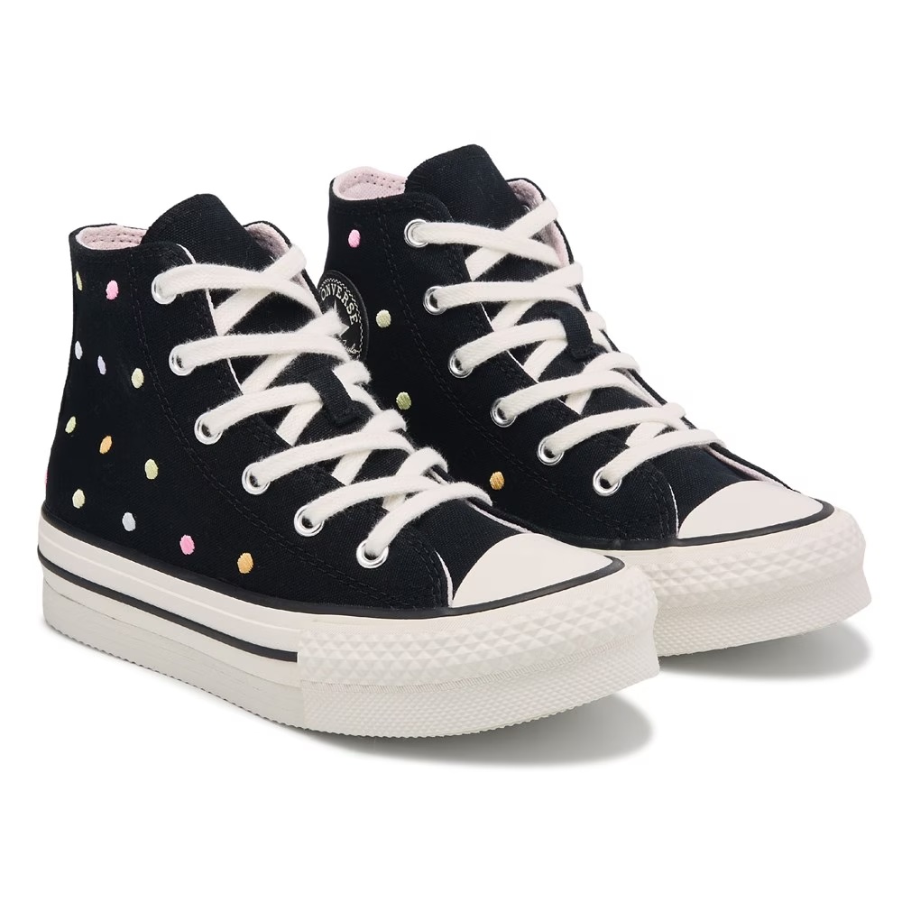 

Детские кеды на толстой подошве Chuck Taylor All Star Lift универсальные Converse, black/multi polka dot