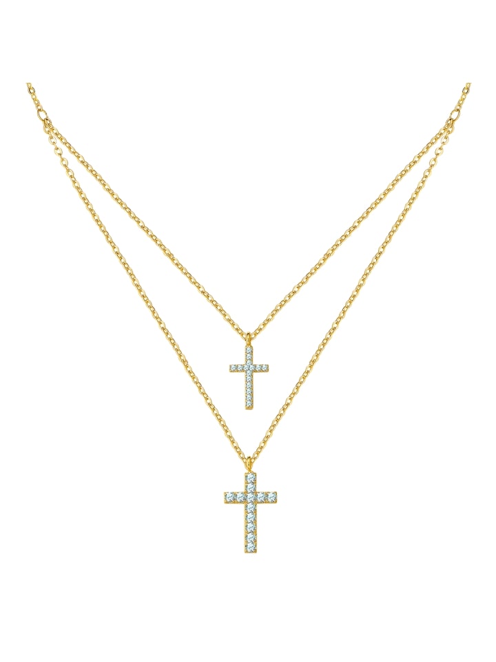 

Yokoamii Колье Kette Kreuz aus Messing mit Zirkonia in gelbgold