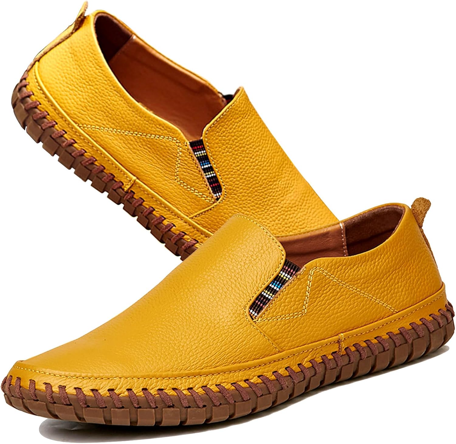 

Мужские лоферы повседневные лоферы пенни туфли кожаные и ходьбы, плоские, повседневные лодочные, легкие, дышащие, без шнурков, мужские туфли-бобы Secondwinterdj, желтый