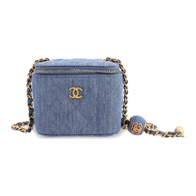 CHANEL Ранняя весна маленький золотой шар джинсовый плечевой рюкзак мини женский синий — фото 2