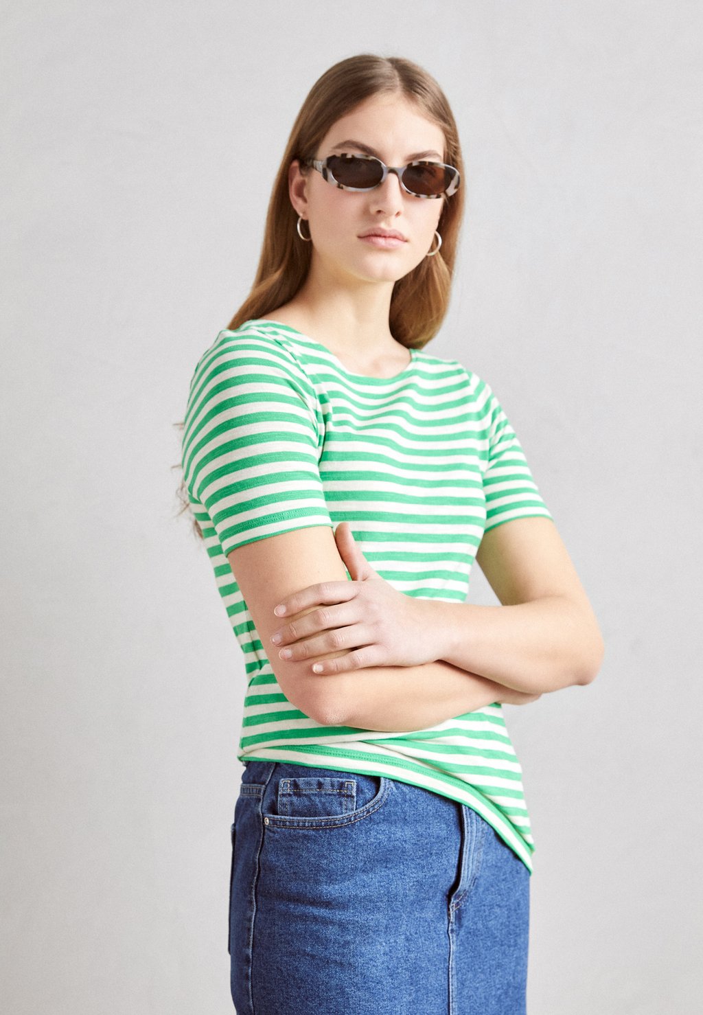 

Футболка с принтом SHORT SLEEVE BOAT NECK STRIPED Marc O'Polo, цвет multi/grass green