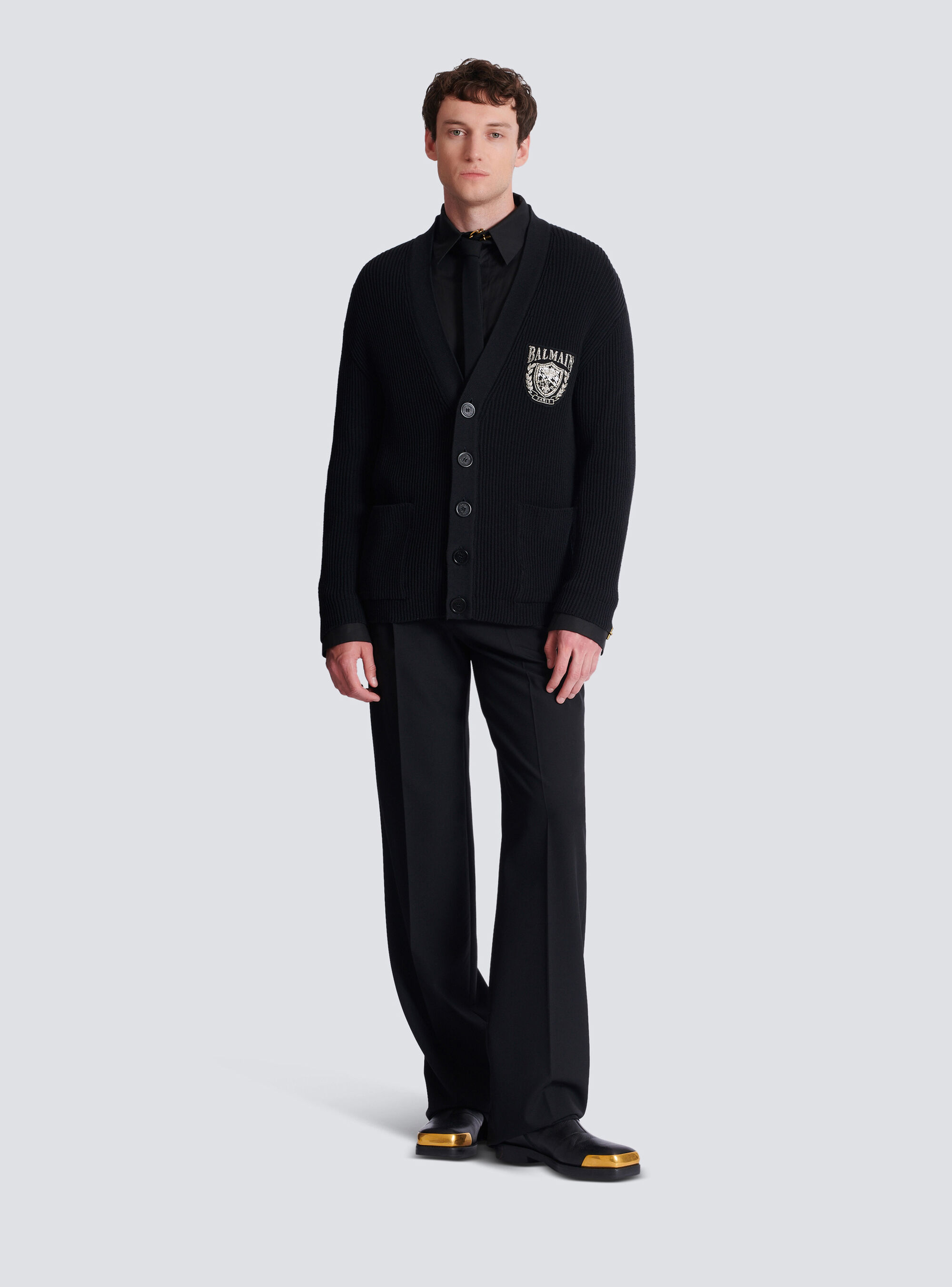 Хлопковый кардиган из трубчатого трикотажа Balmain, черный — фото 2