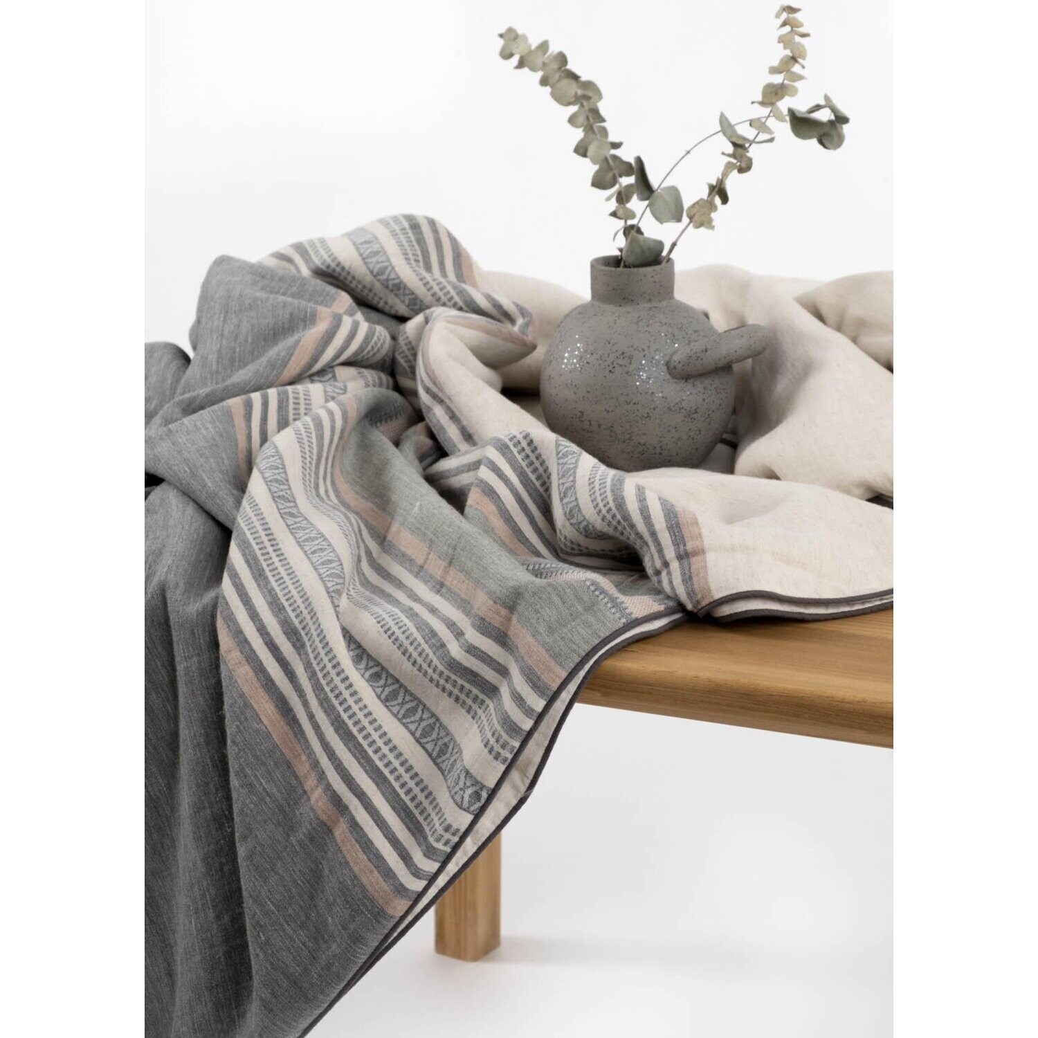 Комплект постельного белья Ecocotton Dila, 100 % органический хлопок, лен, бежево-зеленый, 200X220 см — фото 4