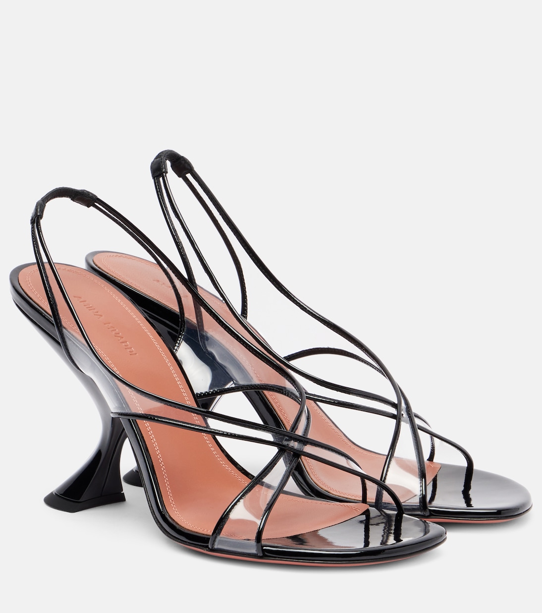 Лена 90 сандалии из ПВХ и лаковой кожи Amina Muaddi, Black Transparent