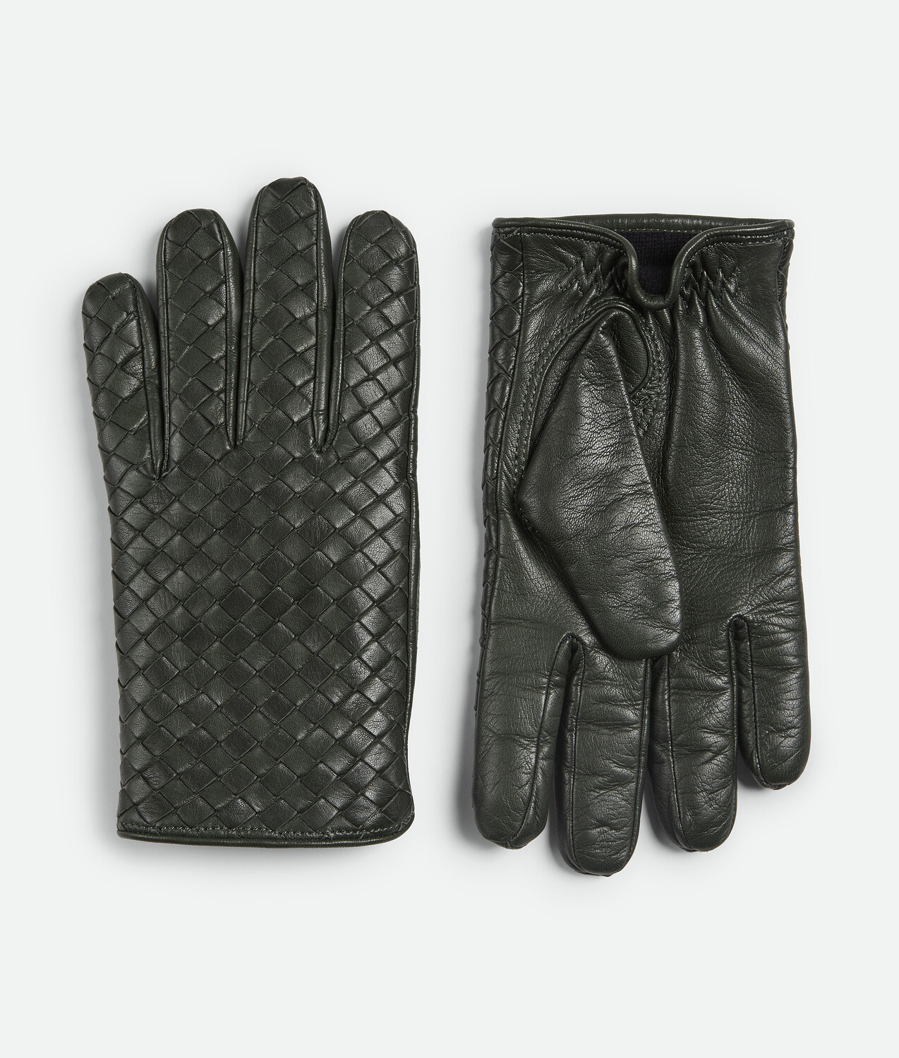 

Intrecciato leather gloves BOTTEGA VENETA, темно-зеленый