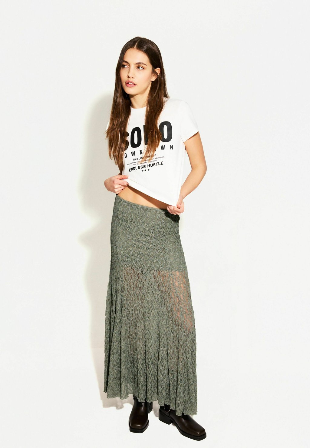 

Юбка макси BLONDE Bershka, хаки