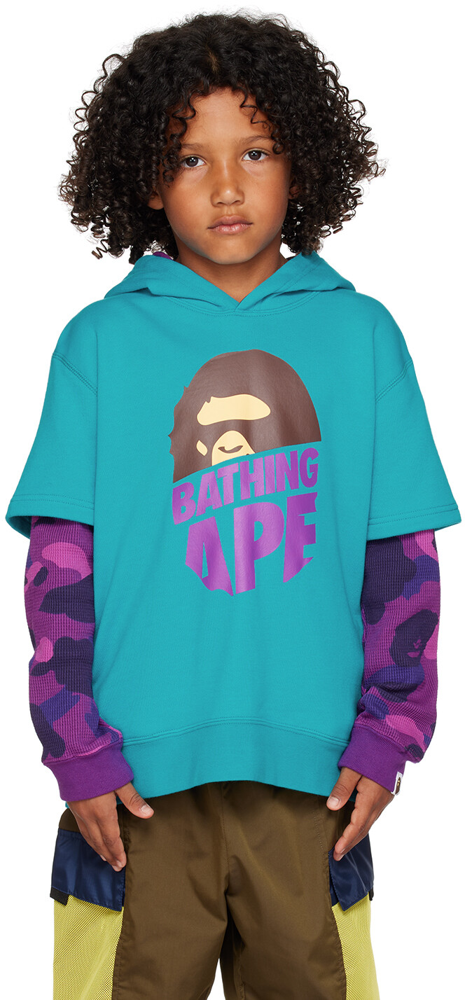 

BAPE Kids Синяя и фиолетовая толстовка с камуфляжной головой обезьяны, Синий, BAPE Kids Синяя и фиолетовая толстовка с камуфляжной головой обезьяны