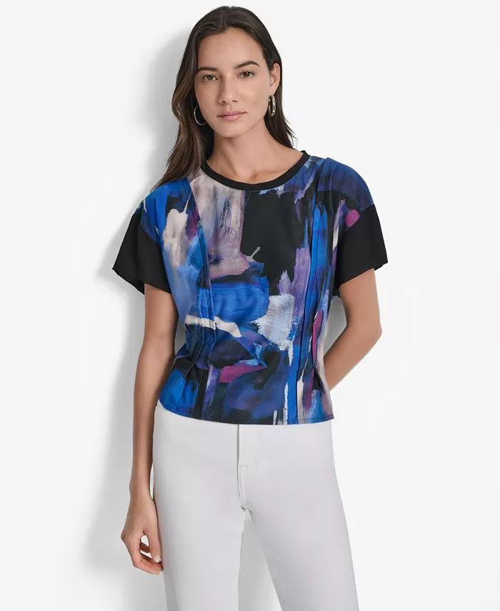 

Женская блузка с шифоновым принтом и рукавами DKNY, синий