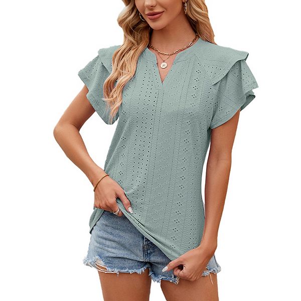 

Блузка для женщин Boho с рюшами и коротким рукавом Kojooin, Dark Green
