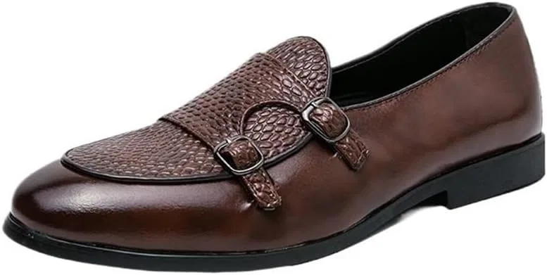 Лоферы мужские кожаные, двойная пряжка, Brown DHFIRUFSHLO