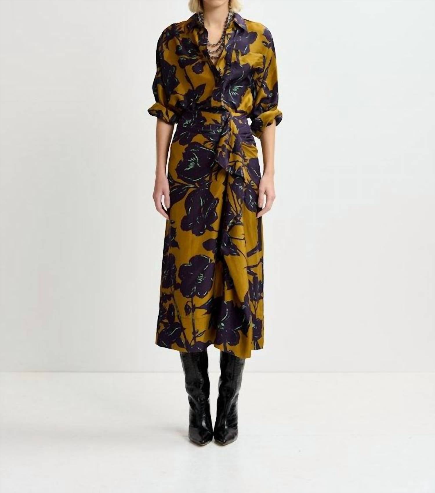 

Шелковая блузка с оборкой в цвете бронза/темно-синий/зеленый ESSENTIEL ANTWERP