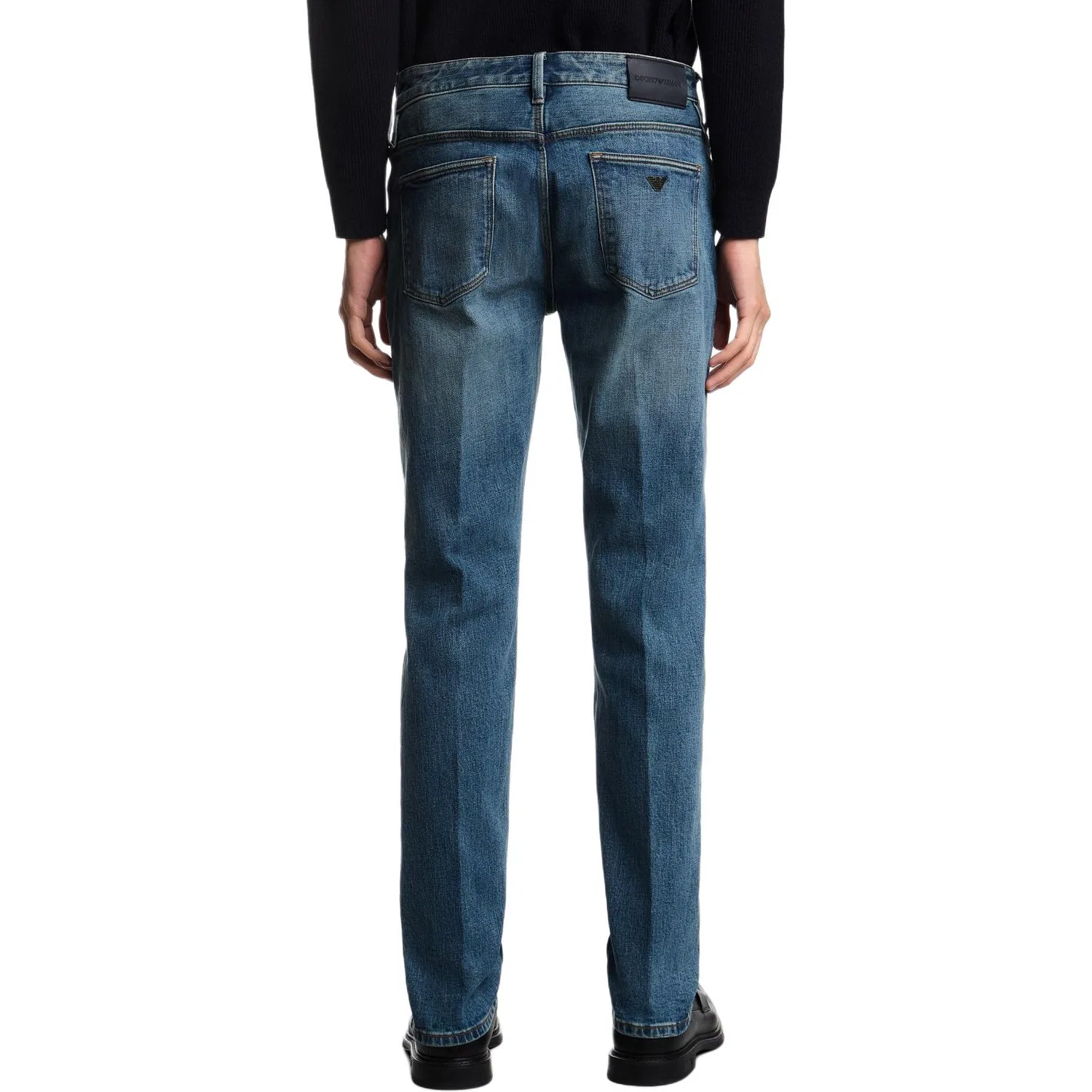 Джинсы J75 slim-fit из стрейч-денима с каменной стиркой EMPORIO ARMANI, Blue — фото 4