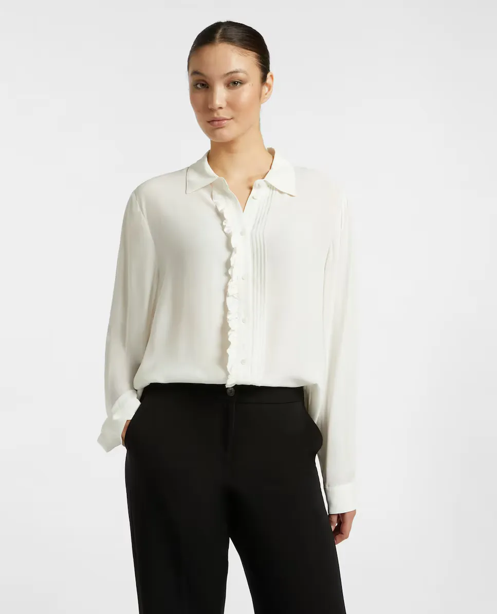 

Женская плиссированная рубашка с длинными рукавами и рюшами Elena Miró, белый