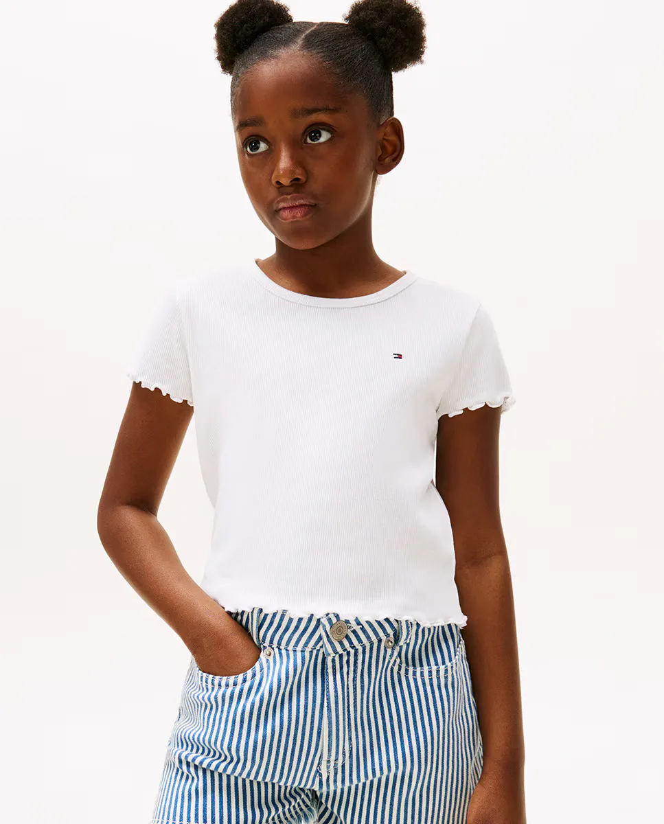 

Однотонная футболка для девочек с короткими рукавами и рюшами Tommy Hilfiger, белый
