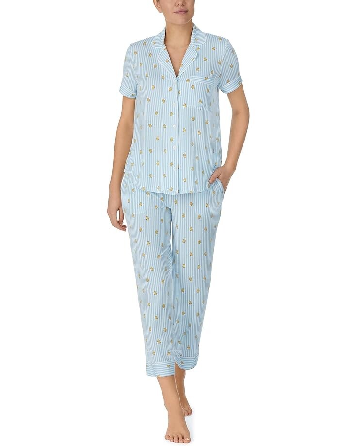 

Пижама Kate Spade New York Modal Jersey Short Sleeve Notch Capris, цвет Lemon Stripe