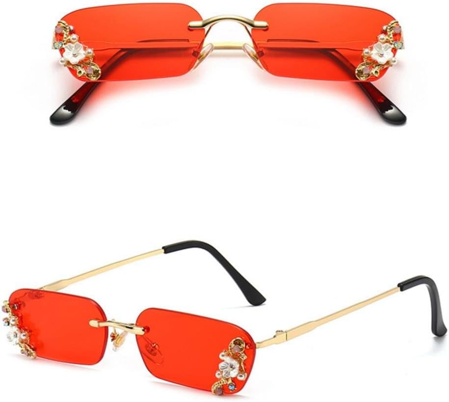 

Солнцезащитные очки MUTYNE без оправы с жемчужными кристаллами и бриллиантами для женщин и мужчин, роскошные солнцезащитные очки с перфорацией, прямоугольной формы, Red