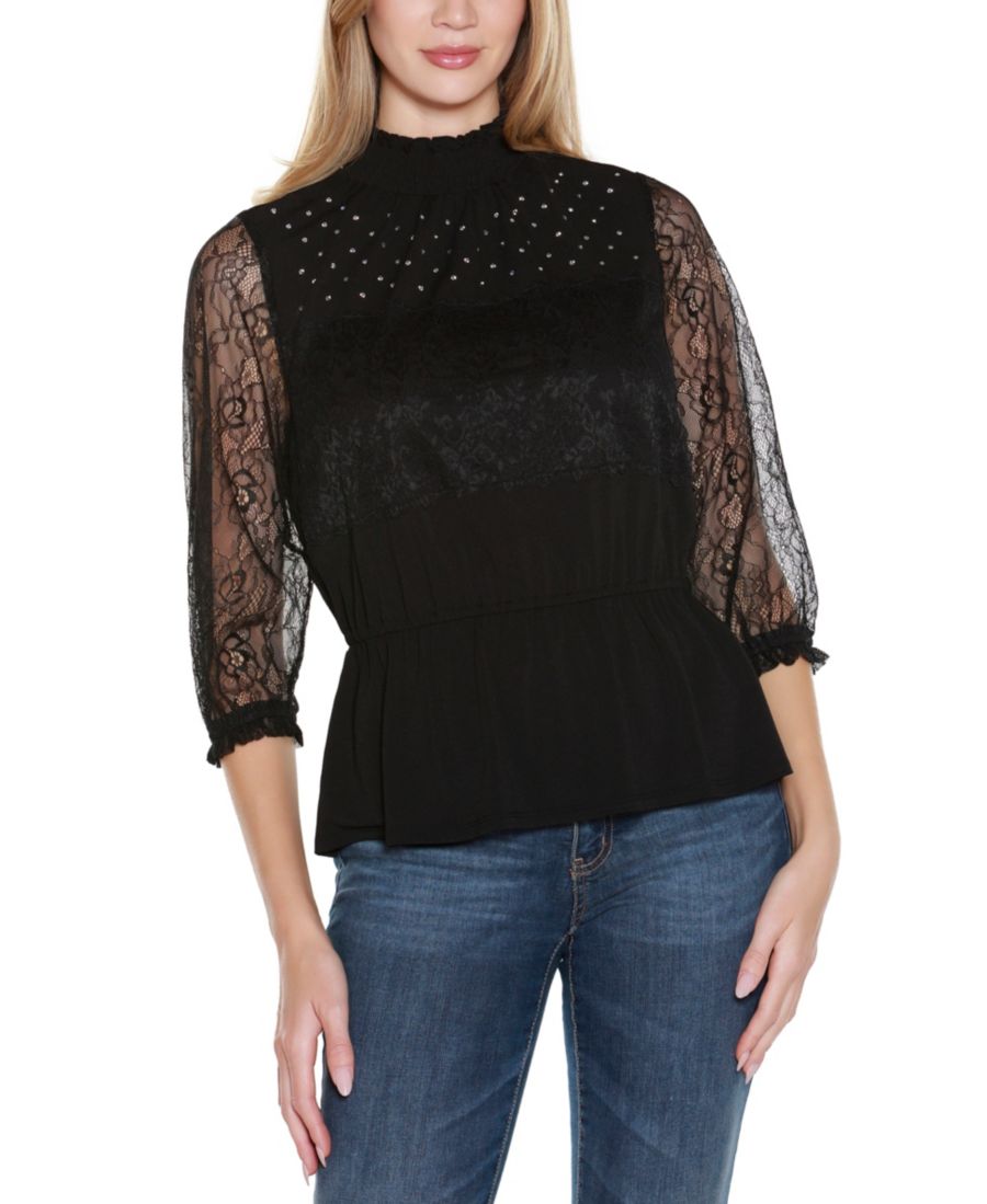 

Женский вязаный топ, украшенный комбинированными материалами Belldini, Black