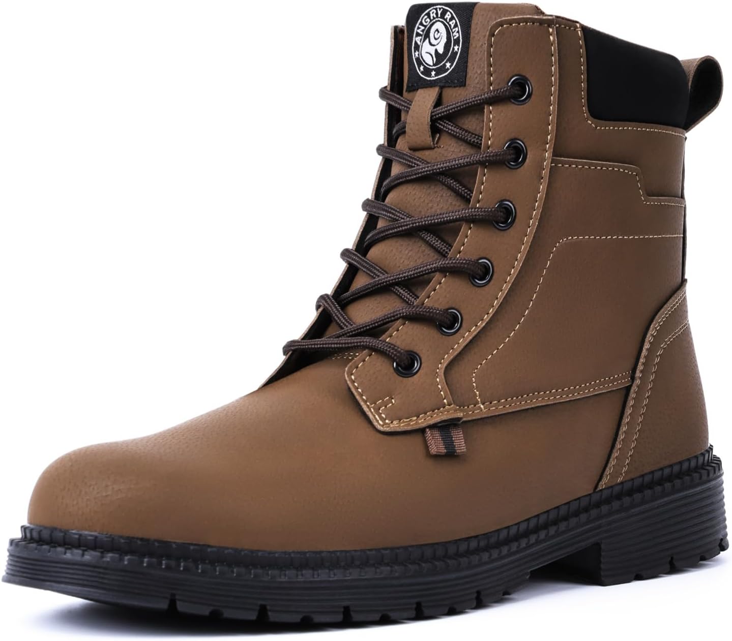 

Мужские стальные ботинки ANGRYRAM с защитным носком, удобные водонепроницаемые ботинки, противоскользящие легкие защитные туфли, рабочая обувь для мужчин, темно-коричневый