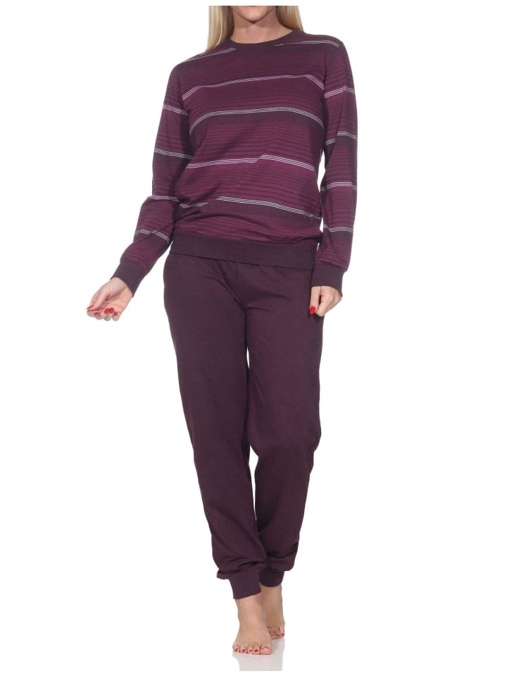 

NORMANN Пижама с длинными рукавами, манжетами и полосками ягодного цвета