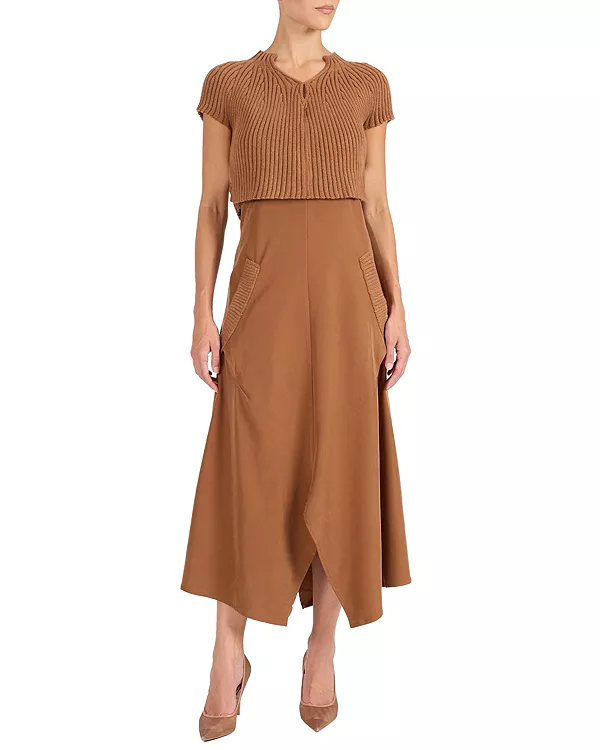 

Платье-Миди Johanna из микс-медиа с короткими рукавами Santorelli, бежевый