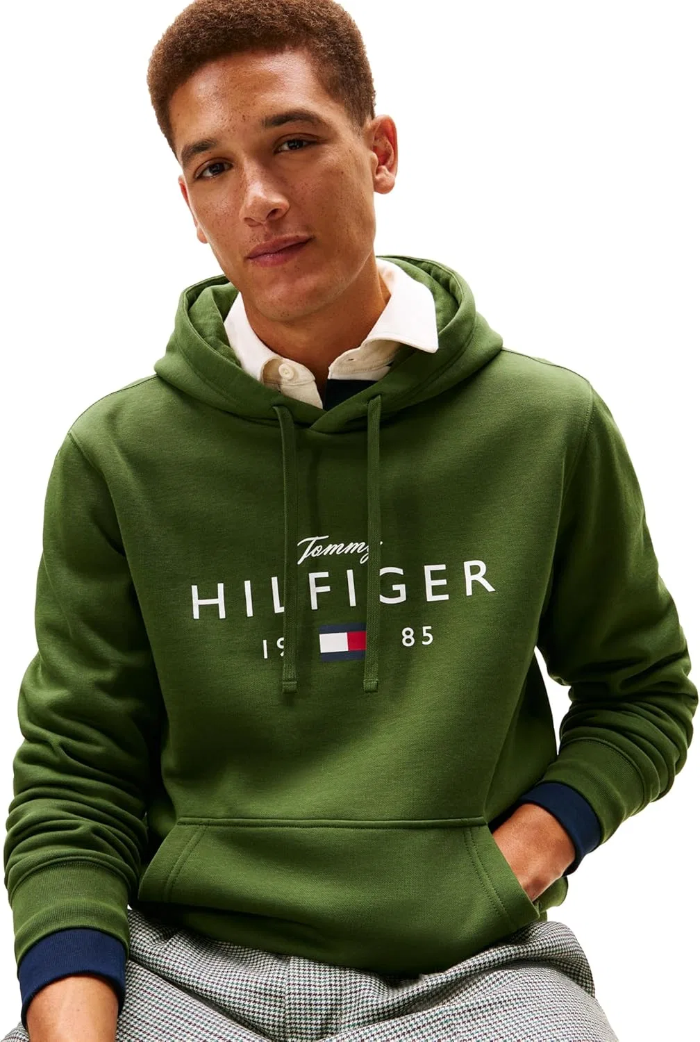 Мужская толстовка Tommy Hilfiger из хлопка средней плотности с принтом логотипа и шнурком — фото 2