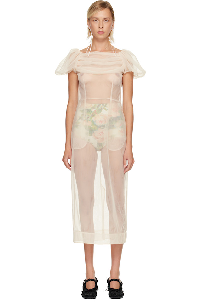 

Simone Rocha Бежевое полупрозрачное платье миди с присборенным бюстом