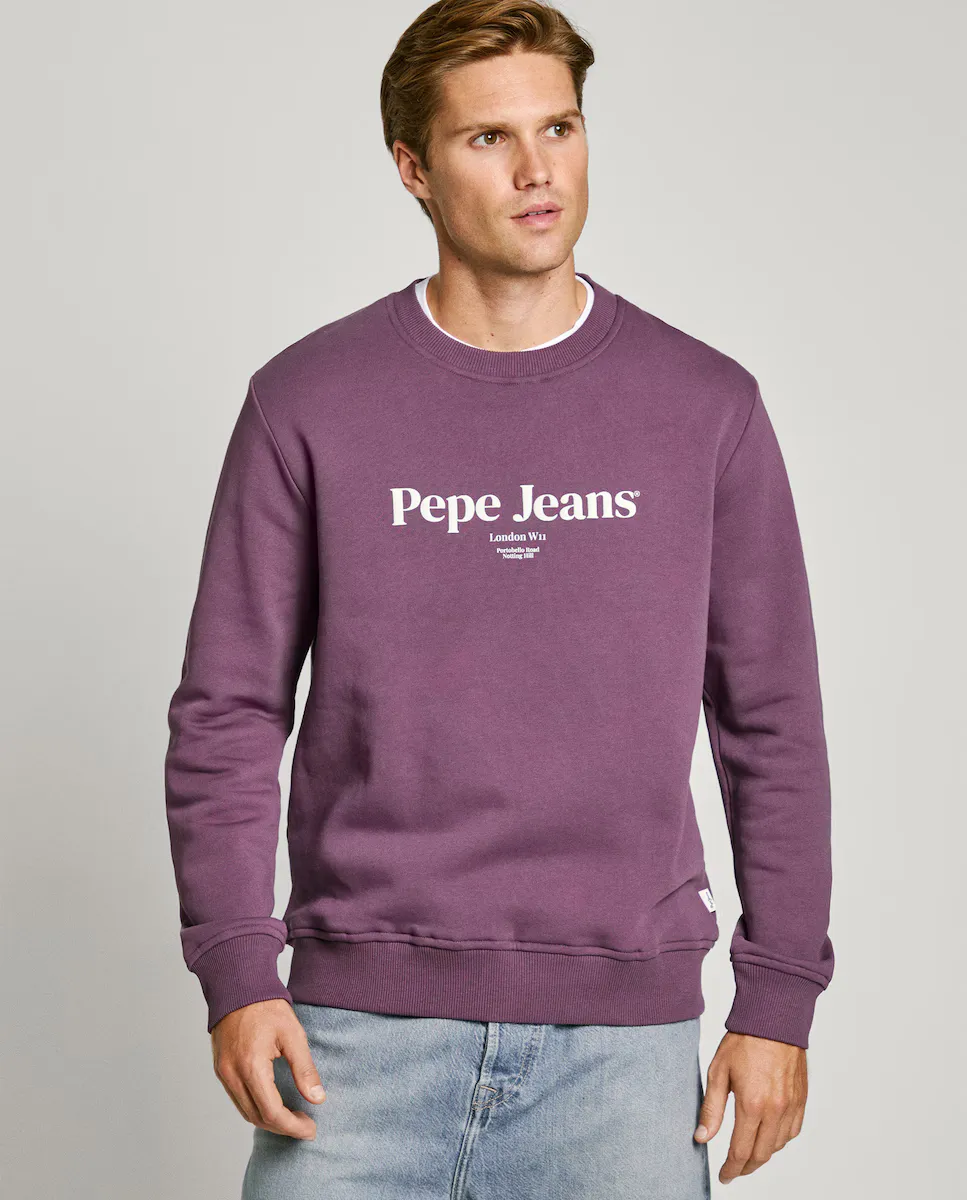 

Мужской свитшот с круглым вырезом и принтом логотипа Pepe Jeans, пурпурный