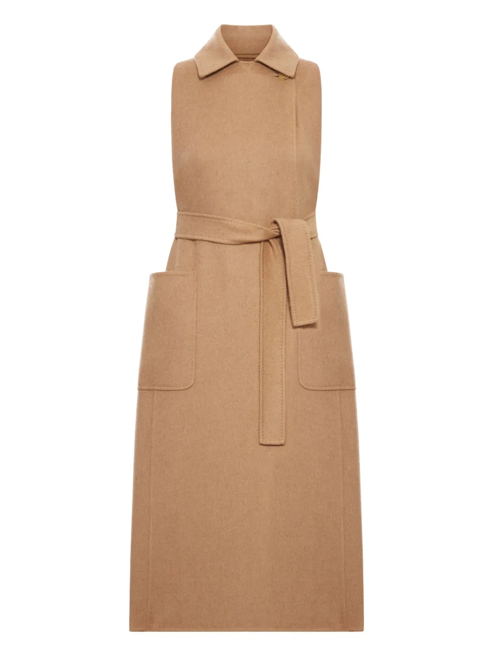 

Пальто с поясом и накладными карманами Max Mara, коричневый