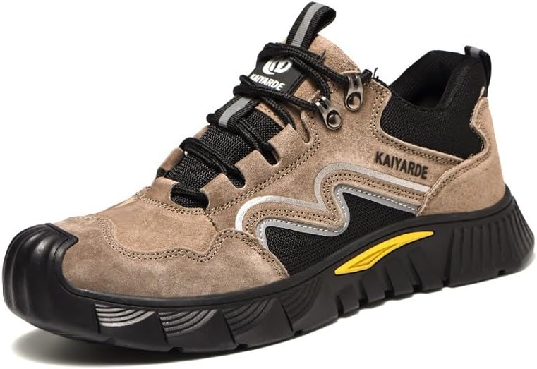 

Мужские туфли с стальным носком, низкие, проколоустойчивые, кроссовки из замши и кожи с дышащей сетчатой подкладкой, противоскользящей резиновой подошвой, для промышленного строительства, размер США Flowergirr, 8263 Brown