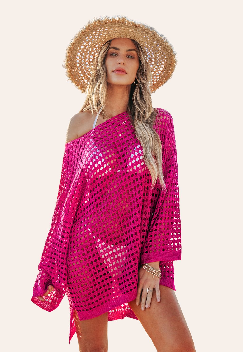 

Джемпер LONG SLEEVE COVER UP Cupshe, неоново-розовый