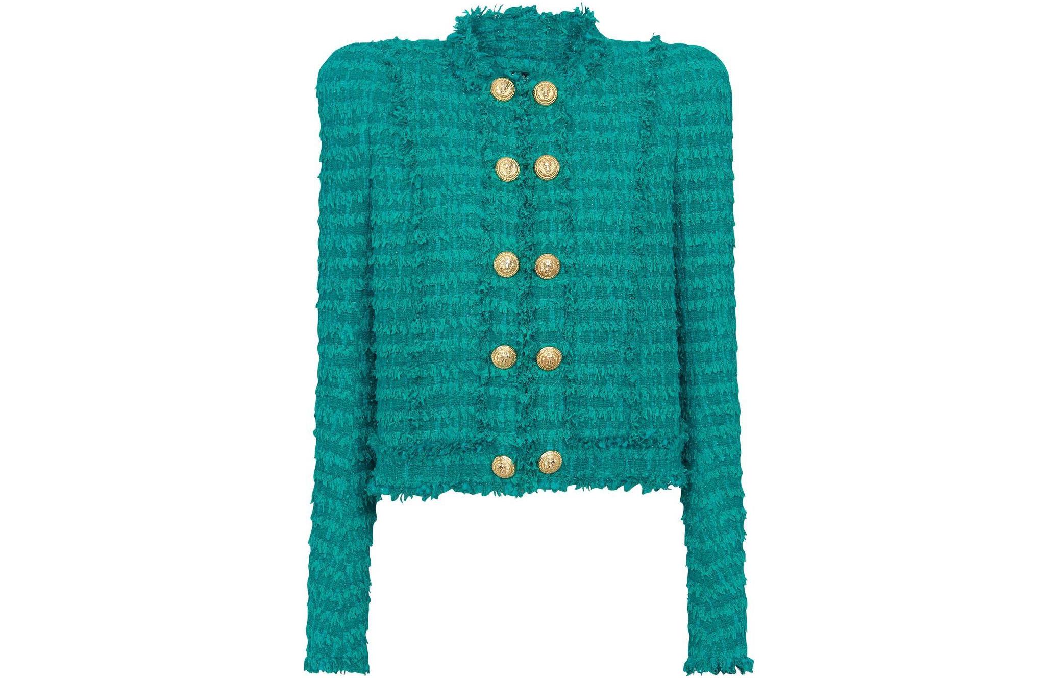 

BALMAIN Приталенный твидовый пиджак на пуговицах, Green