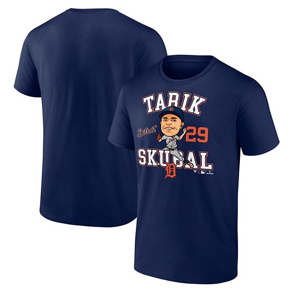 

Мужская футболка Tarik Skubal с карикатурой игрока Detroit Tigers в синем цвете Fanatics