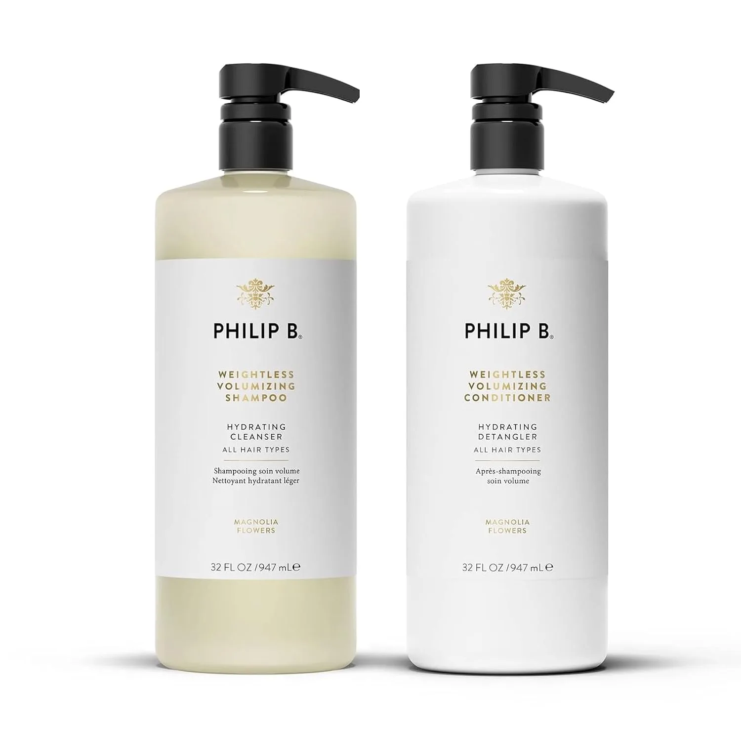 Набор из шампуня и кондиционера PHILIP B. Weightless Volumizing Hair Shampoo (955 мл) + кондиционер Weightless Volumizing Conditioner (955 мл).
