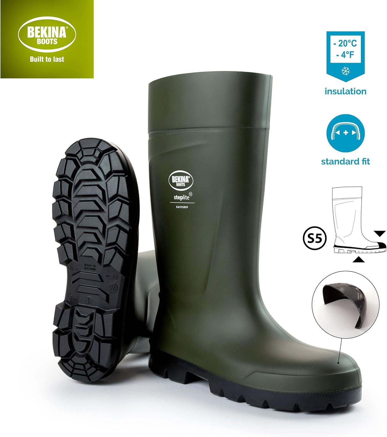 Водонепроницаемые сапоги Bekina Steplite EasyGrip O4 для мужчин и женщин - ультралегкие ботинки с противоскользящей подошвой с сертифицированным сцеплением SRC, зеленый — фото 4