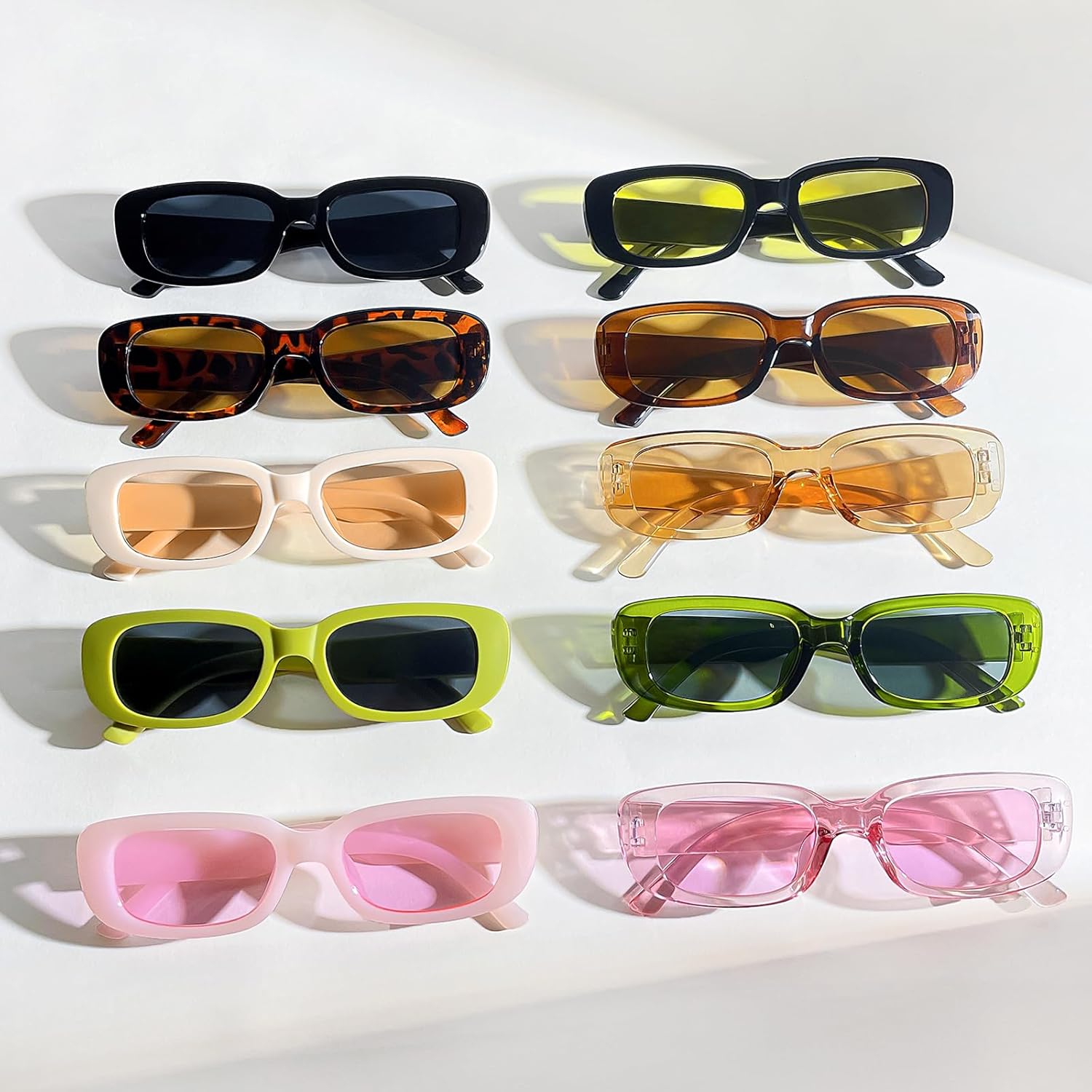 

SUNOVELTIES Набор из 10 прямоугольных солнцезащитных очков для женщин в стиле ретро, ​​узкие квадратные очки, винтажные очки в стиле 90-х, универсальные для взрослых, 10 Classic Color