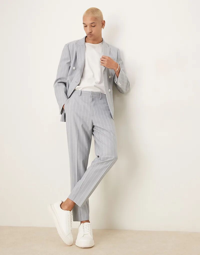 

Зауженные брюки ASOS DESIGN в синюю тонкую полоску с льном