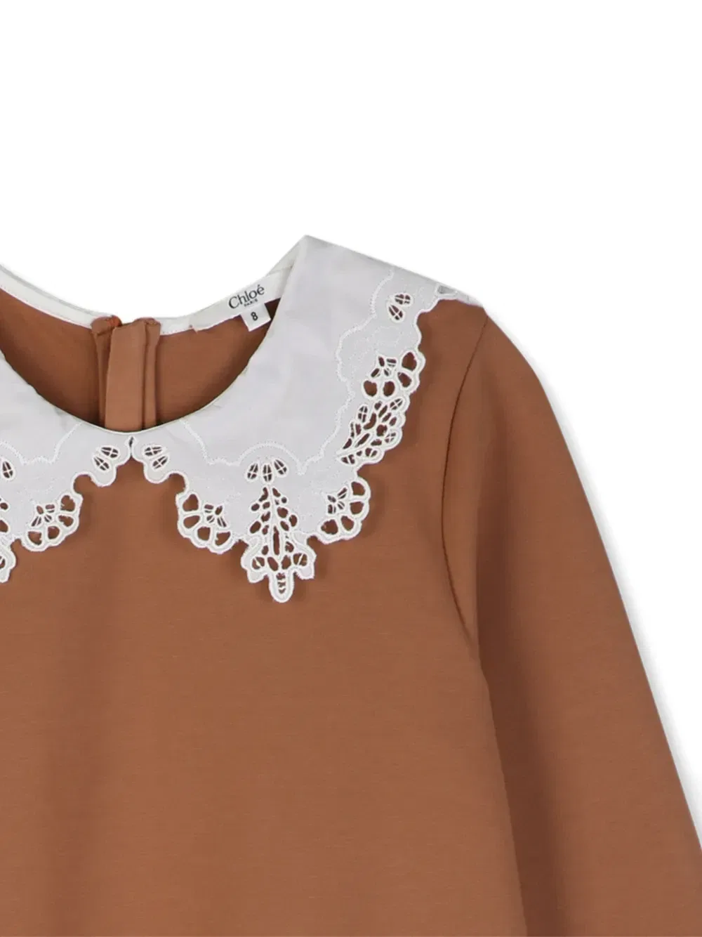 Платье с кружевным воротником и оборками на рукавах Chloé Kids, бежевый — фото 3
