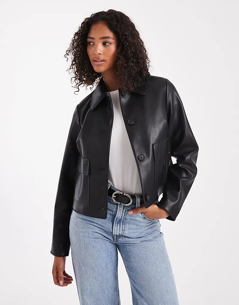 

Куртка New Look из искусственной кожи с накладными карманами черного цвета