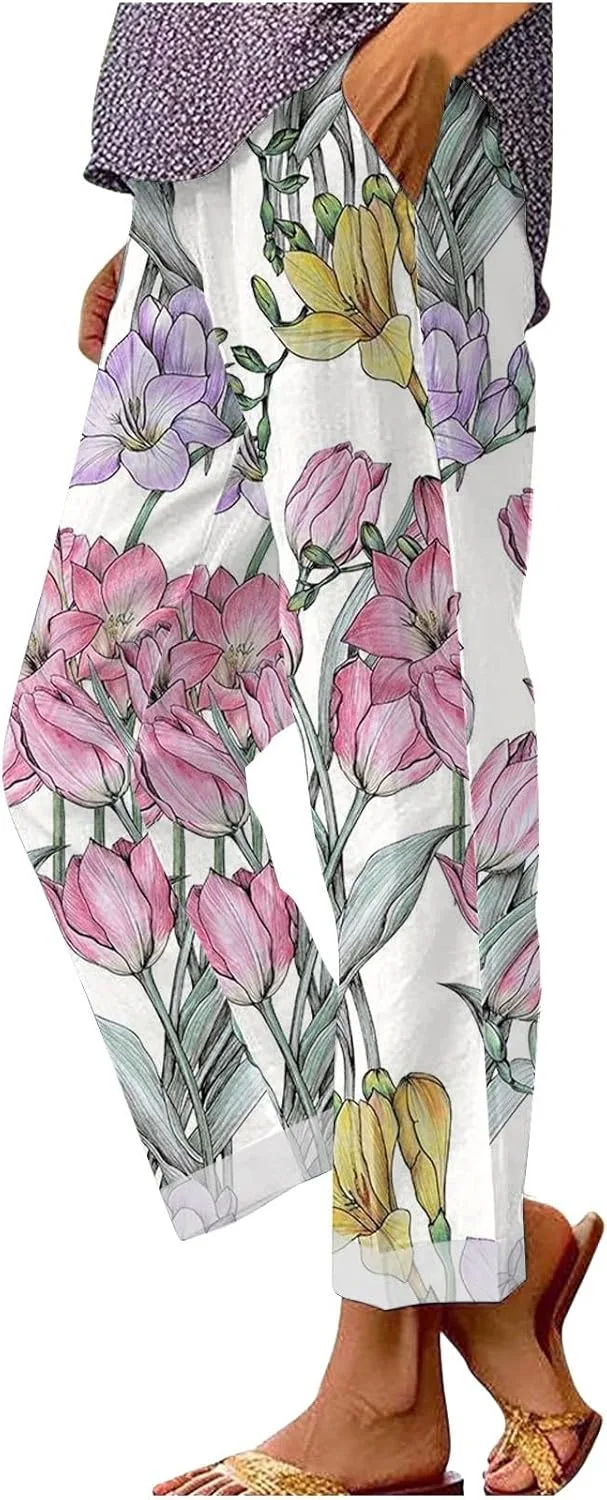 

Льняные брюки для женщин с эластичным поясом и карманами LCMTWX