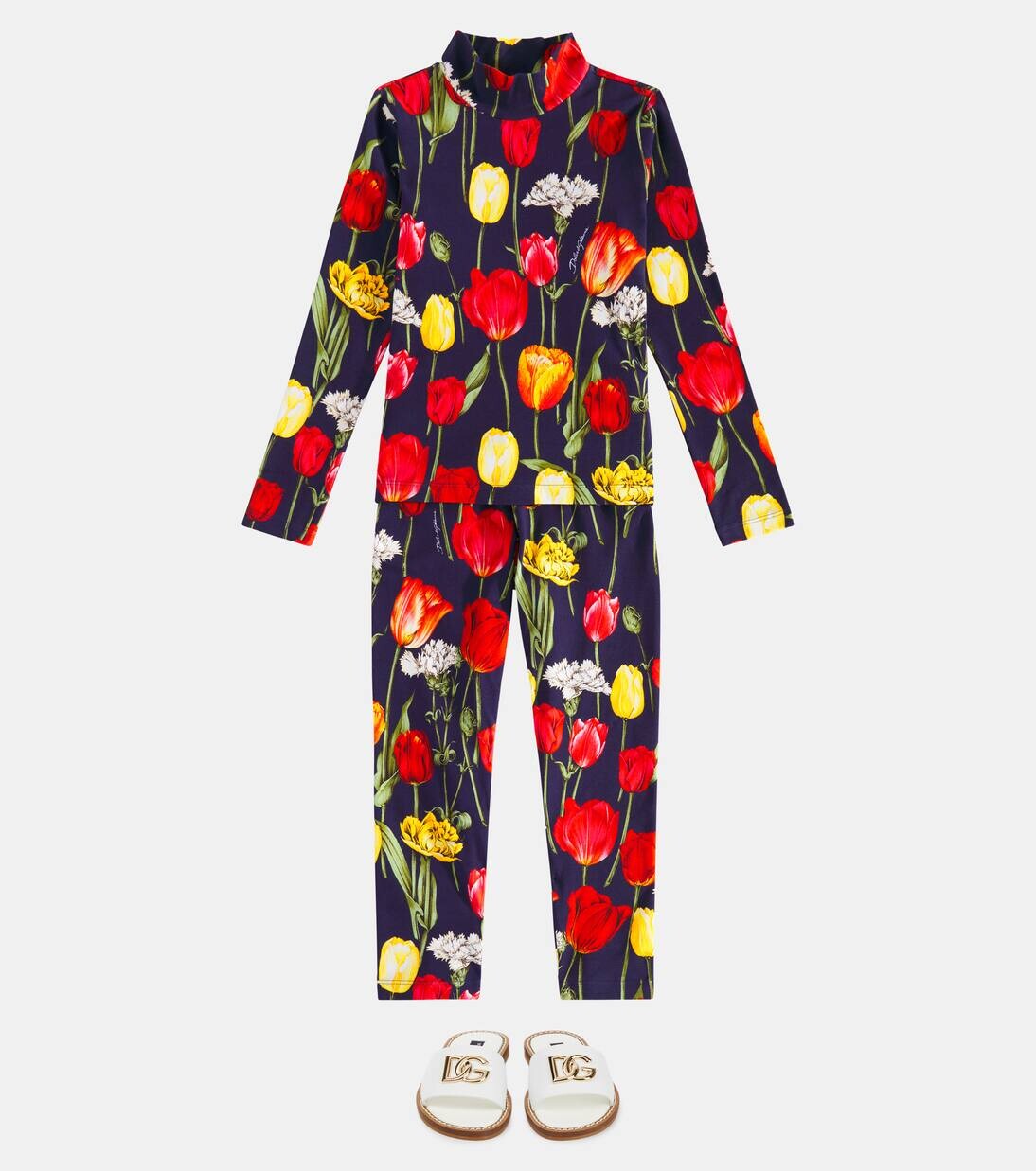 Водолазка с цветочным принтом из хлопковой смеси Dolce&Gabbana Kids, цвет tulipani fdo.blu scu — фото 2