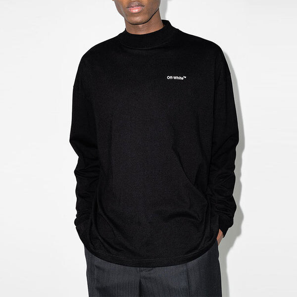 Футболка Men's OFF-WHITE FW21 Logo Alphabet Arrow Round Neck Long Sleeves Loose Fit Black T-Shirt, черный — фото 3