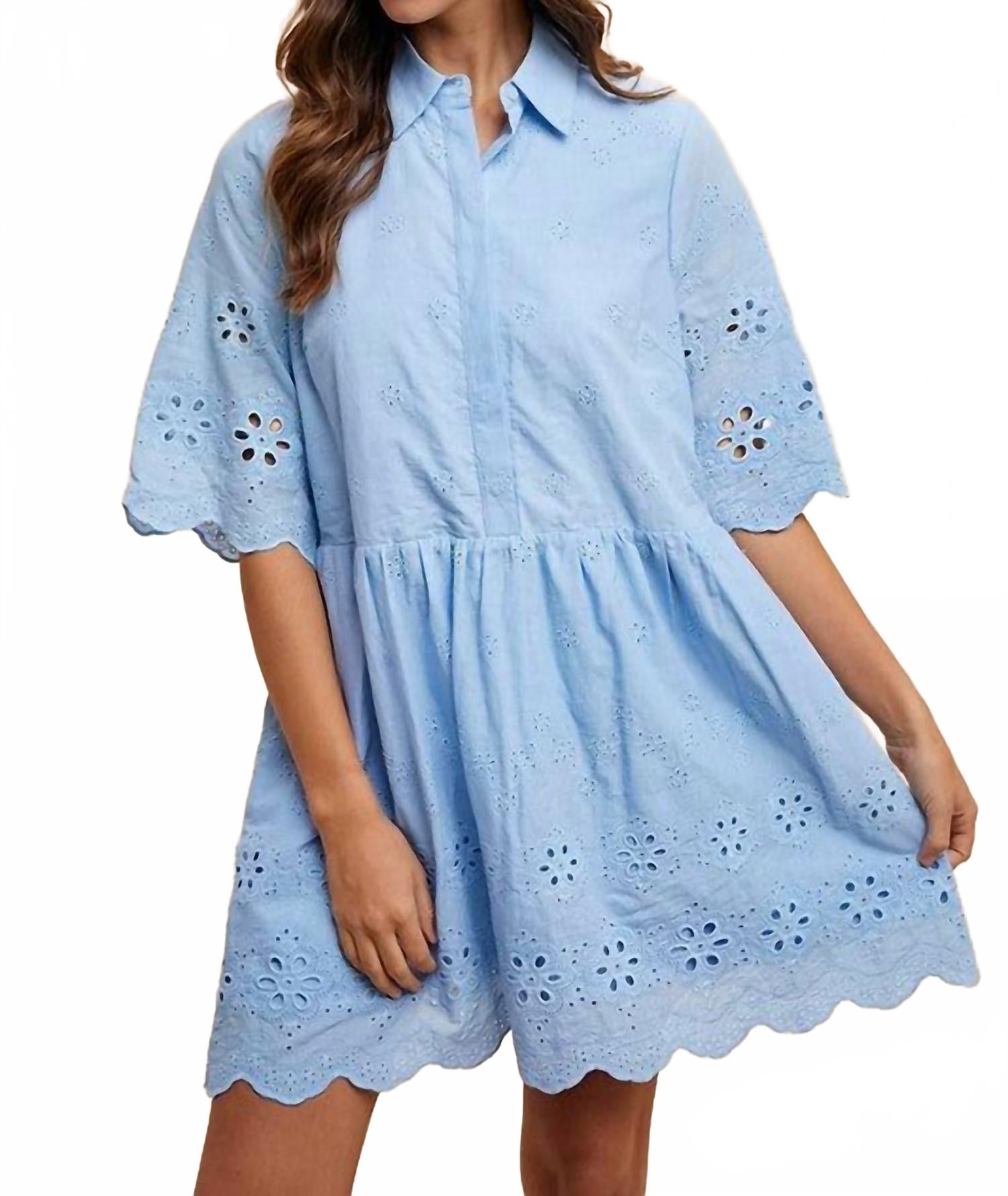 

AnnieWear Мини-платье Dina с вышитым фестончатым краем, синее