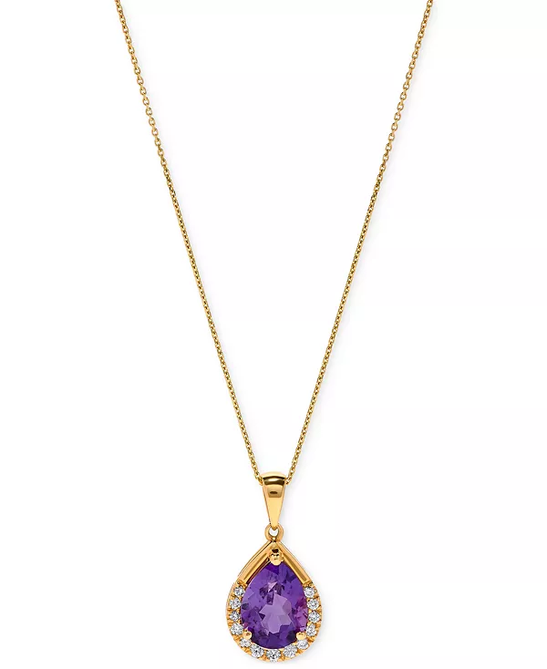 

Ожерелье с подвеской в форме груши длиной 17 дюймов из 14-каратного желтого золота с драгоценными камнями и бриллиантами (1/10 карата) Macy'S, amethyst