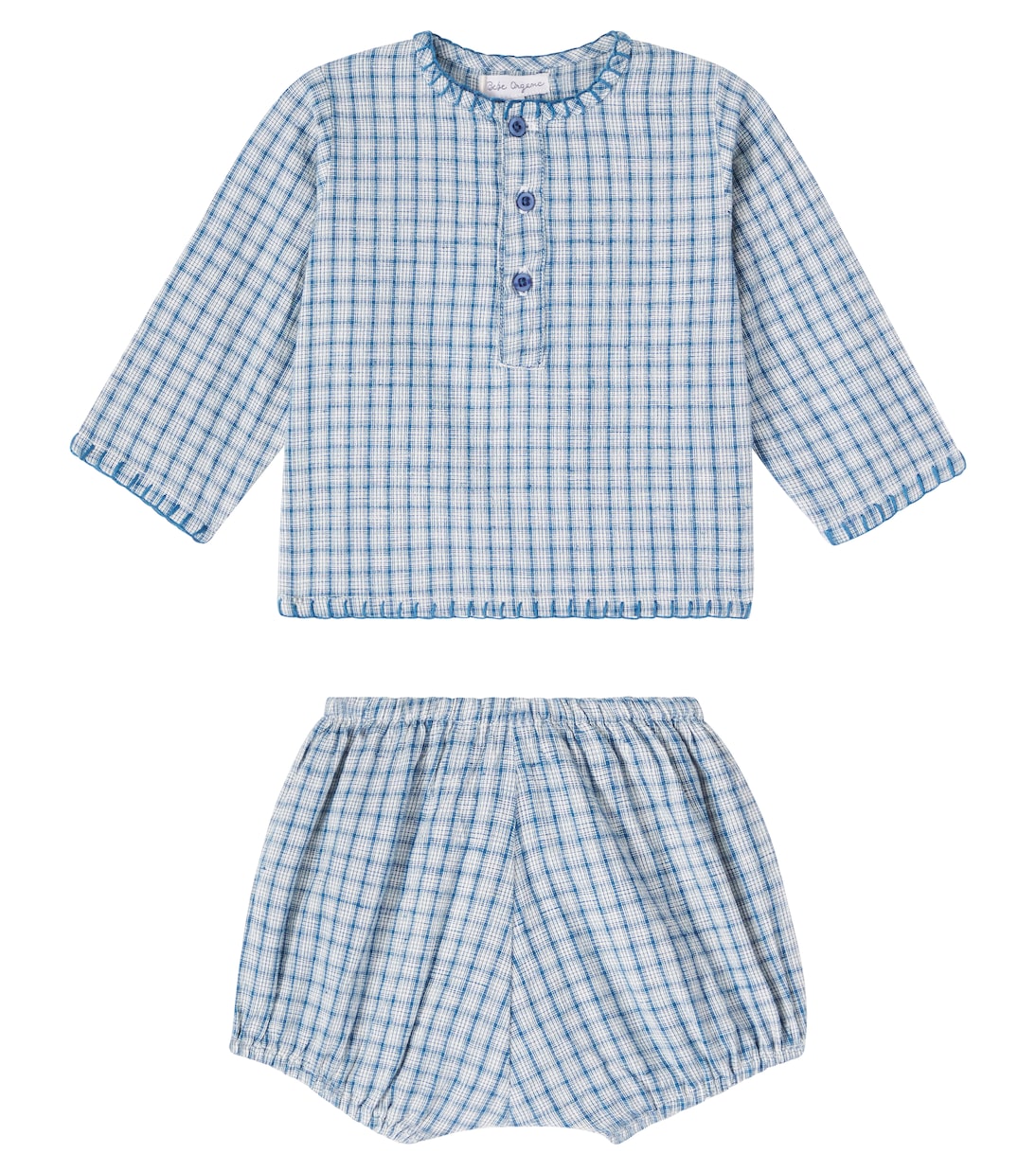 

Комплект Baby Rigel из хлопковой и льняной рубашки и панталон Bebe Organic, Blue Check