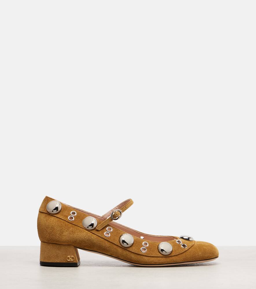 Туфли-лодочки Nellcote Mary Jane из замши с шипами Valentino Garavani, Havana Beige — фото 4