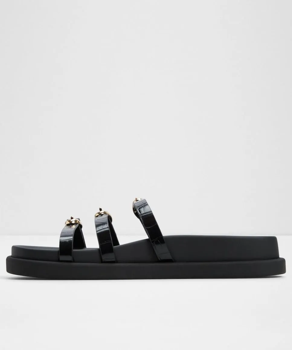 Женские сандалии на плоской подошве с круглым носком Aldo, черный — фото 2