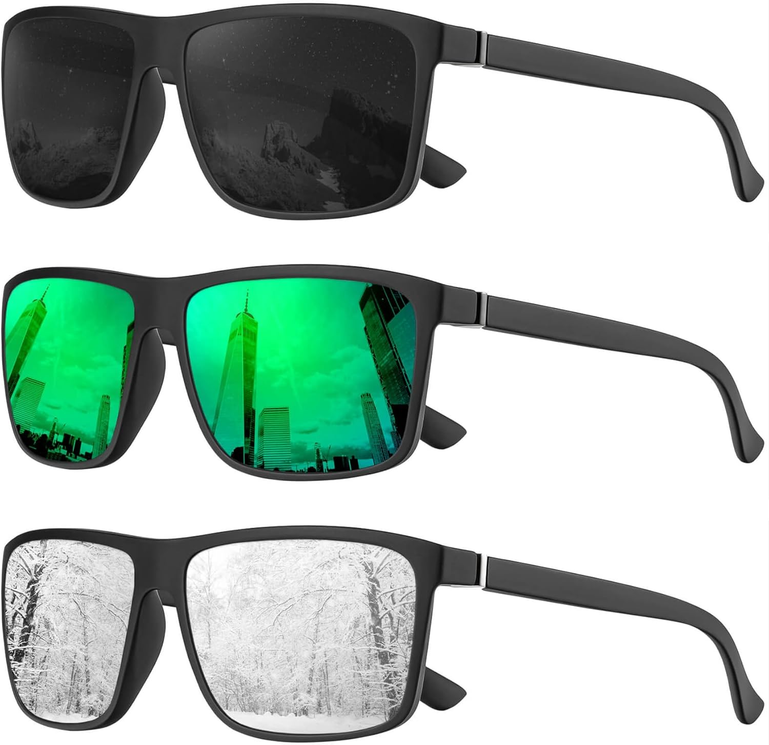 

Поляризованные солнцезащитные очки KALIYADI для мужчин и женщин, мужские солнцезащитные очки с защитой от УФ-излучения для вождения, рыбалки, гольфа (3 шт.), (3 Pack) Black/Green/Silver